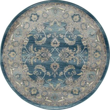 ART CARPET 8 Ft. Arabella Collection Scrollwork Woven Round Area Rug, Blue 841864102030